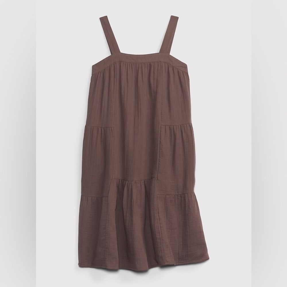 GAP Kids Brown Crinkle Gauze Tiered Sundress with Square Neck